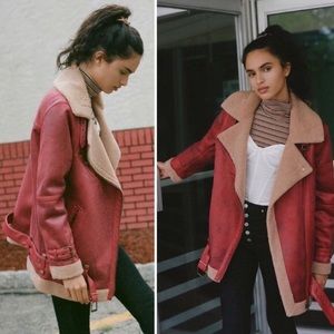 UO Leather Aviator Jacket W/ Sherpa